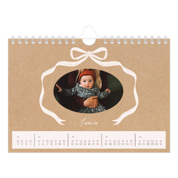 Calendário de Fotografias A5 Paisagem — Papel kraft e laço
