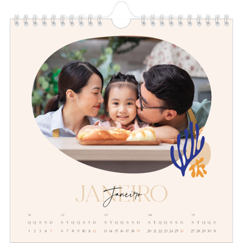 Calendário fotográfico quadrado — Coral minimalista