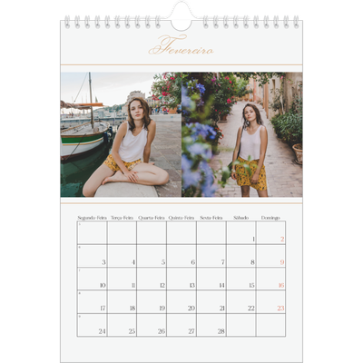 Calendário fotográfico A4 — Faixa de script dourada [Fevereiro]