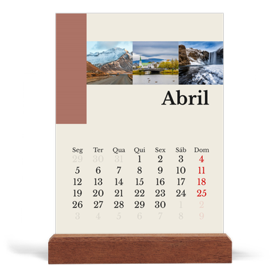 Calendário de mesa com suporte em madeira - vertical  — Vistas do mundo [Abril]
