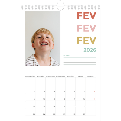 Calendário fotográfico A4 — Tipo de letra colorida [Fevereiro]