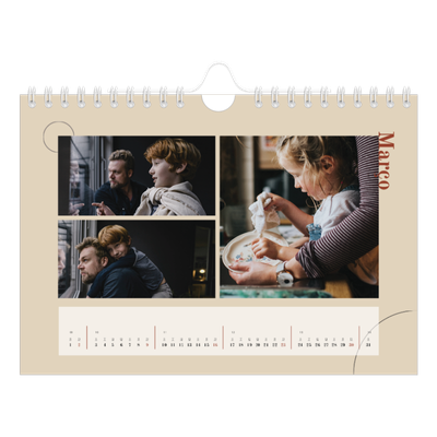 Calendário A5 horizontal — Texto assimétrico [Março]