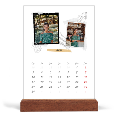 Calendário de mesa com suporte em madeira - vertical  — Estilo de álbum de recortes [capa]