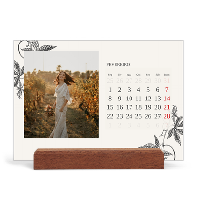 Calendário de mesa com suporte em madeira - horizontal  — Tinta e hera [Fevereiro]