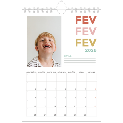 Calendário A5 — Tipo de letra colorida [Fevereiro]