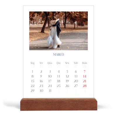 Calendário de mesa com suporte em madeira - vertical  — Clássico cobalto [Março]
