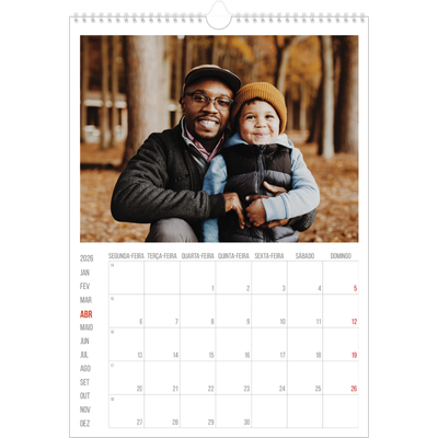 Calendário A3 — Destaques vermelhos [Abril]