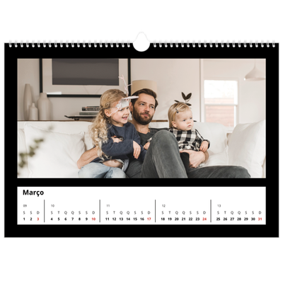 Calendário A3 Horizontal — Margem preta [Março]
