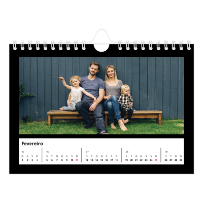 Calendário A5 horizontal — Margem preta [Fevereiro]