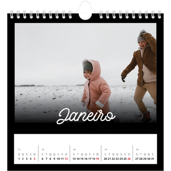 Calendário fotográfico quadrado — Preto mínimo