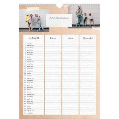 Agenda familiar A3 — Planificador artesanal - Familia de 3 [Março]