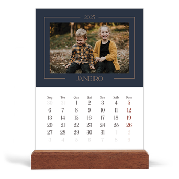 Calendário de mesa com suporte em madeira - vertical — Azul da Prússia