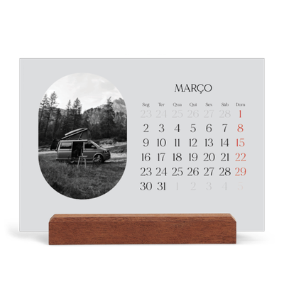 Calendário de mesa com suporte em madeira - horizontal  — A estrada aberta [Março]