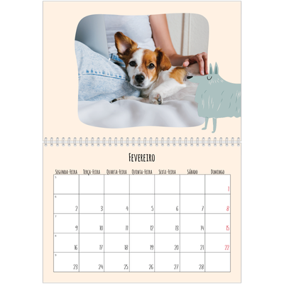 Calendário A4 duplo — Patas de cão e garatujas [Fevereiro]