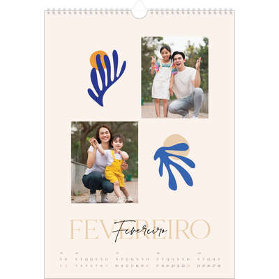 Calendário A3 — Coral minimalista [Fevereiro]