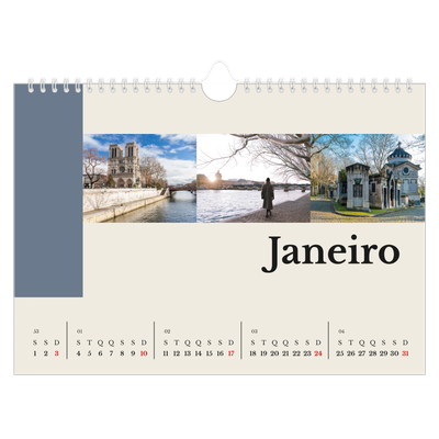 Calendário A4 horizontal — Vistas do mundo [Janeiro]