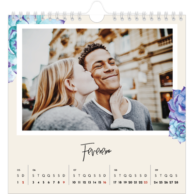 Calendário quadrado — Flores pintadas [Fevereiro]