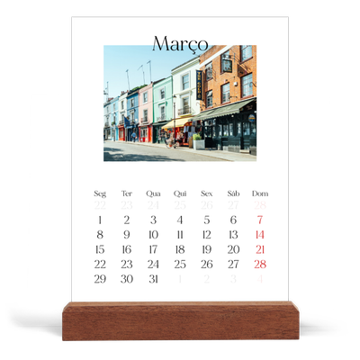 Calendário de mesa com suporte em madeira - vertical  — O meu diário de viagem [Março]