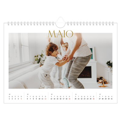 Calendário A4 horizontal — Texto dourado grande [capa]