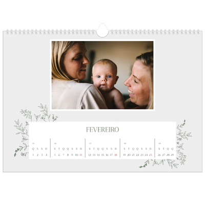 Calendário A3 Horizontal — Flores desenhadas à mão [Fevereiro]