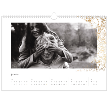 Calendário fotográfico horizontal A3 — Desenhos de linhas de flores douradas