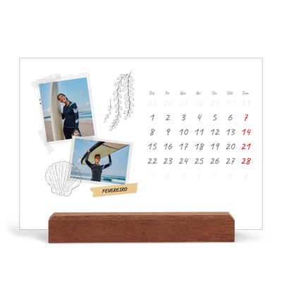 Calendário de mesa com suporte em madeira - horizontal  — Estilo de álbum de recortes [Fevereiro]