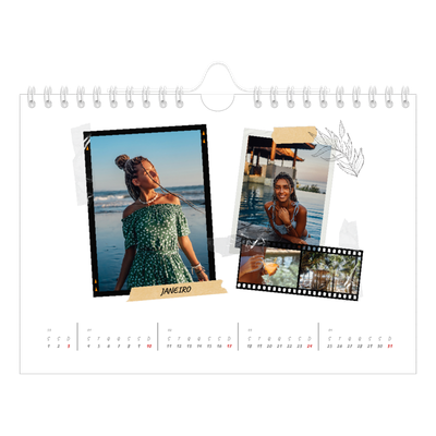 Calendário A5 horizontal — Estilo de álbum de recortes [Janeiro]