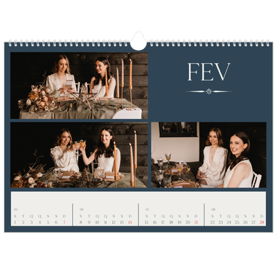 Calendário A3 Horizontal — Ardósia e serifas [Fevereiro]