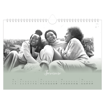 Calendário A4 horizontal — Verde enevoado [Fevereiro]