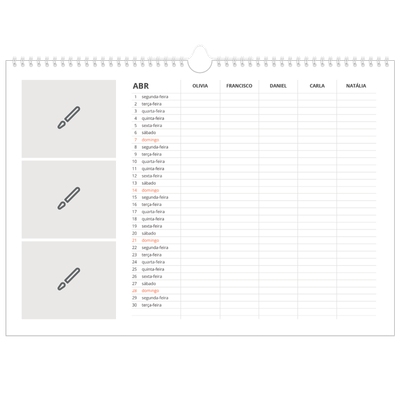 Calendário de família horizontal A3 — Desenhe o seu próprio produto - Família de 5 [Abril]