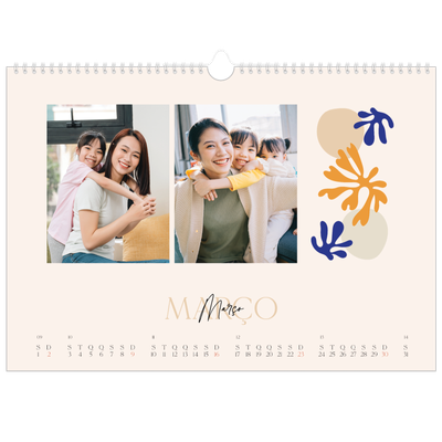 Calendário A3 Horizontal — Coral minimalista [Março]