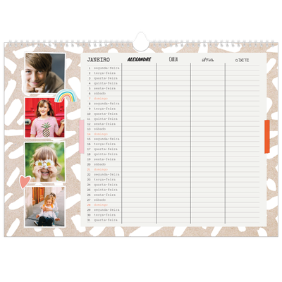 Calendário de família horizontal A3 — Planificador Rústico - Familia de 4 [Janeiro]