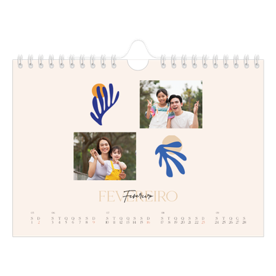 Calendário A5 horizontal — Coral minimalista [Fevereiro]