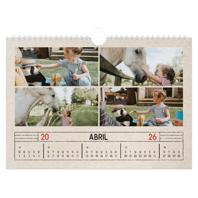 Calendário A4 horizontal — Efeito de carimbo de artesanato [Abril]