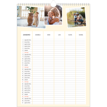 Calendário fotográfico A3 — Planificador moderno - Familia de 5
