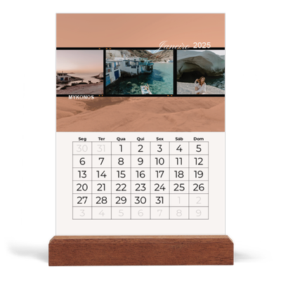 Calendário de mesa com suporte em madeira - vertical  — Aventura e desejo de viajar [Janeiro]