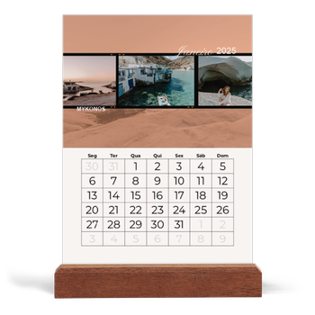 Calendário de mesa com suporte em madeira - vertical — Aventura e desejo de viajar