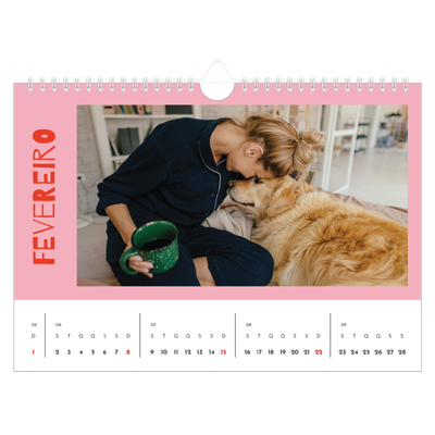 Calendário A4 horizontal — Divertido e colorido [Fevereiro]