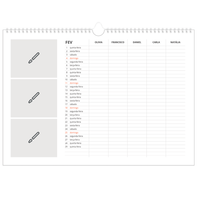 Calendário de família horizontal A3 — Desenhe o seu próprio produto - Família de 5 [Fevereiro]
