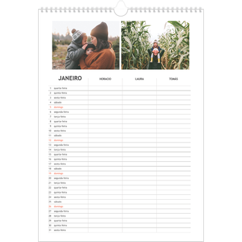 Calendário fotográfico A3 — Planeador simples - Familia de 3