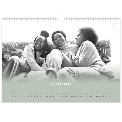 Calendário A3 Horizontal — Verde enevoado [Fevereiro]
