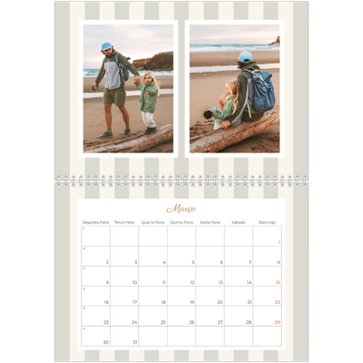 Calendário A4 duplo — Escrita e riscas [Março]