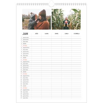 Calendário fotográfico A3 — Planeador simples - Familia de 5