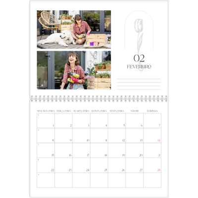 Calendário A4 duplo — Botânica simples [Fevereiro]