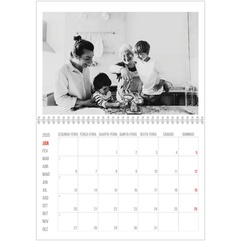 Calendário fotográfico duplo A4 — Destaques vermelhos
