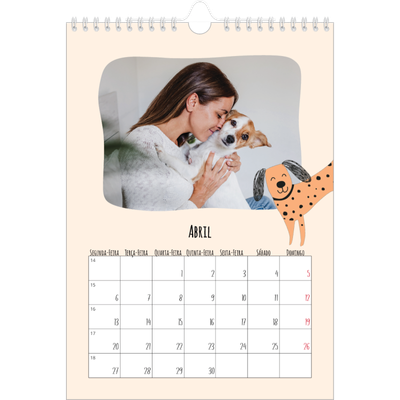 Calendário fotográfico A4 — Patas de cão e garatujas [Abril]