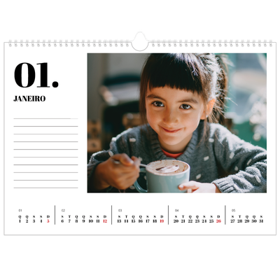 Calendário A3 Horizontal — Serif e momentos [Janeiro]