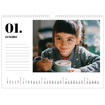 Calendário fotográfico horizontal A3 — Serif e momentos