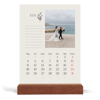 Calendário de mesa com suporte em madeira - vertical — Iniciais em flor
