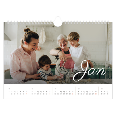 Calendário A4 horizontal — Mês escrito à mão [Janeiro]